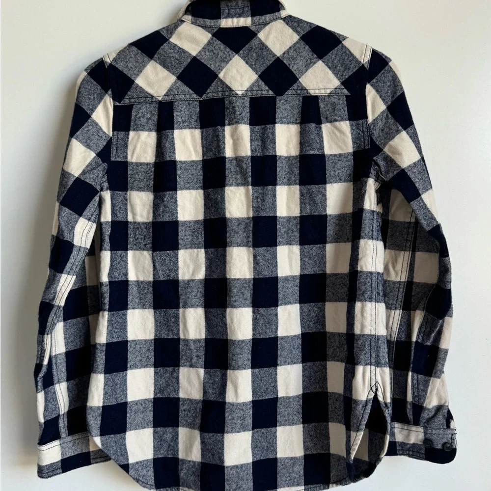 J. Crew Women XS navy blue white gingham plaid 1/4 zip jacket‎ Shacket cabincore